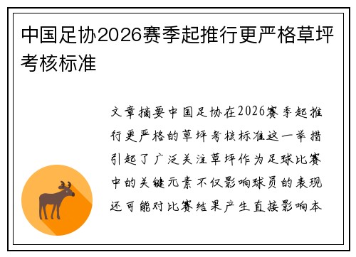 中国足协2026赛季起推行更严格草坪考核标准 中国足协2026赛季起推行更严格草坪考核标准